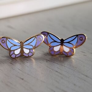 Delicate Enamel Purple Butterfly Stud Earrings - Women Jewelry